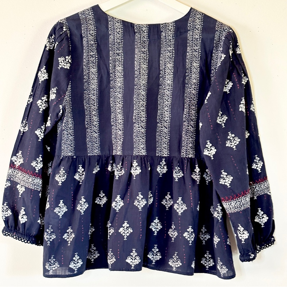 Lucky Brand Boho Navy Cotton Blouse M - Picture 2 of 8